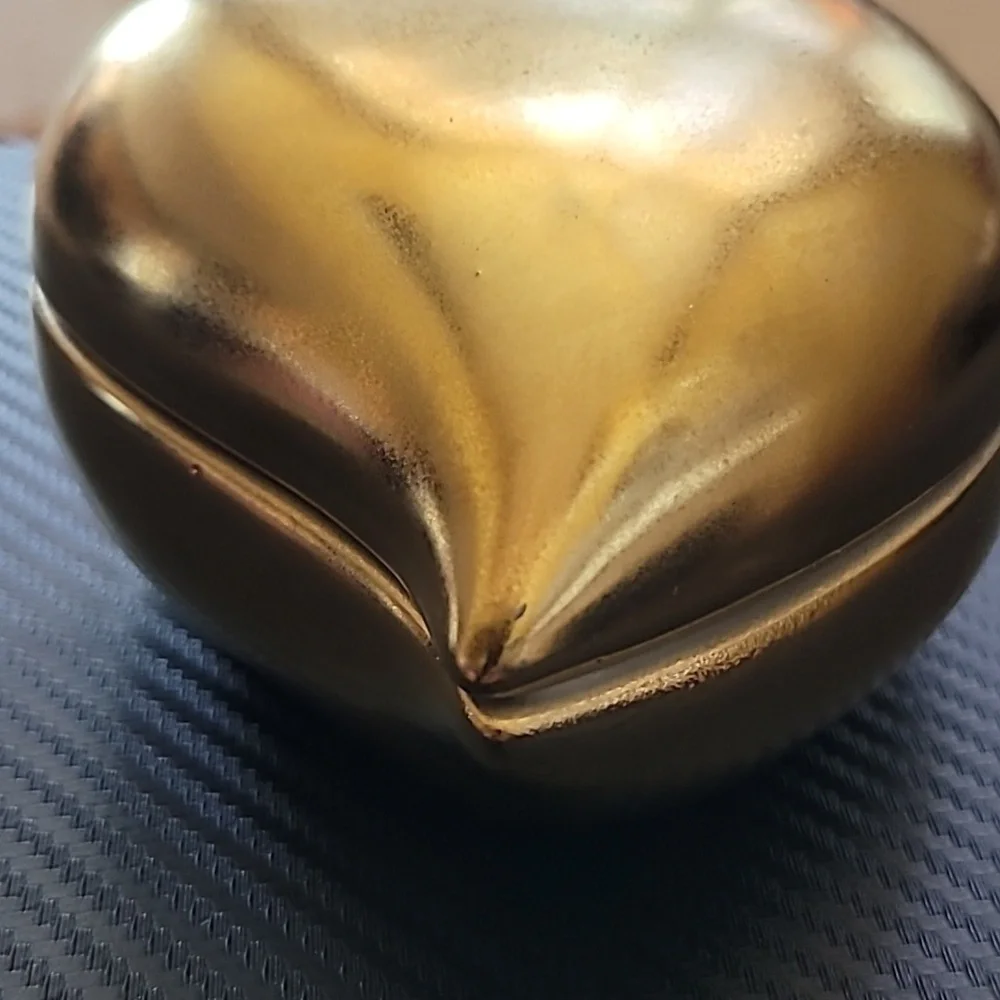 Gold Tone Ceramic Puffy Heart Jewelry Trinket Box